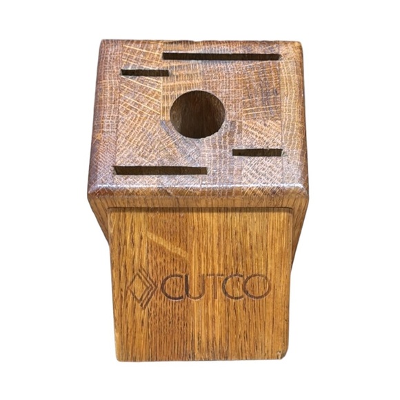 Cutco 5 Slot Brown Honey Oak Hardwood Knife Block Model 1649 Made in USA VGC - Picture 5 of 10